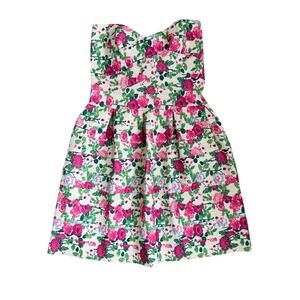 Pink Floral Sweetheart neckline A-line Pleated Mini dress Casual Summer size 6